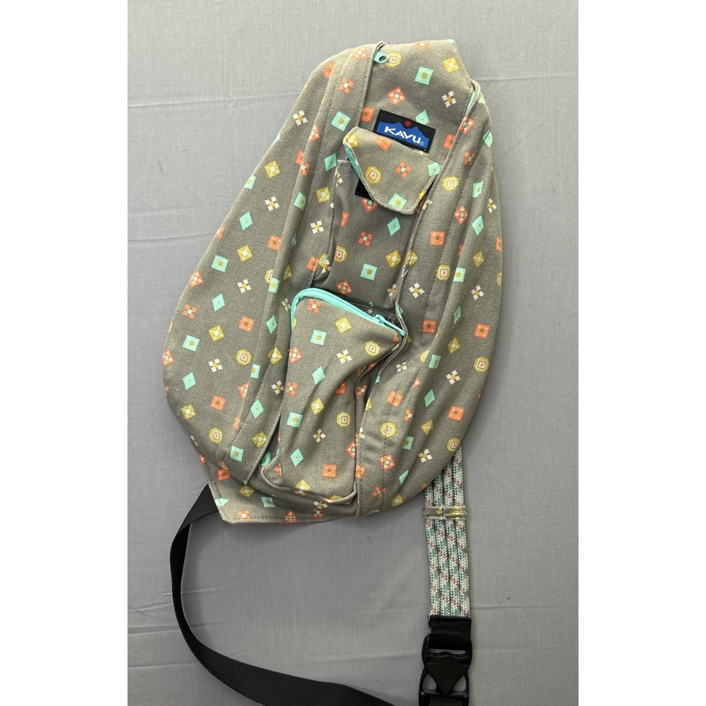 Kavu Rope Sling Bag Grey Taupe Geo-Print Fun Foulard Design Festival Boho Hike